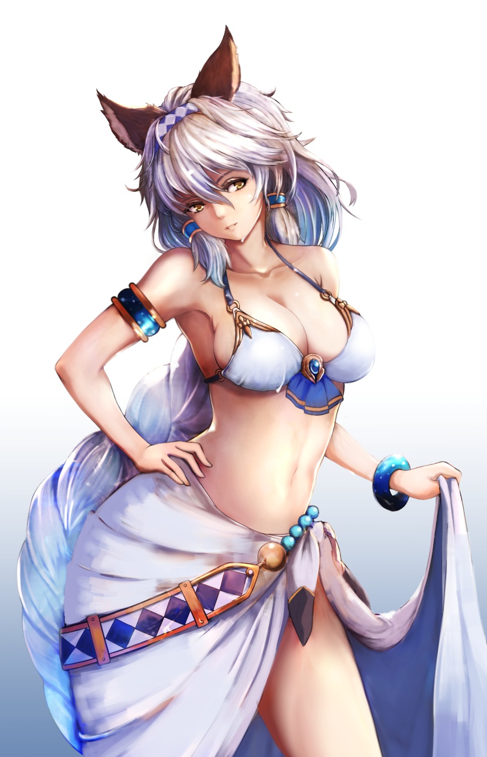 animal_ears bikini_top cleavage granblue_fantasy heles kangaroo kangaruu_(momotk1109) skirt_lift swimsuits