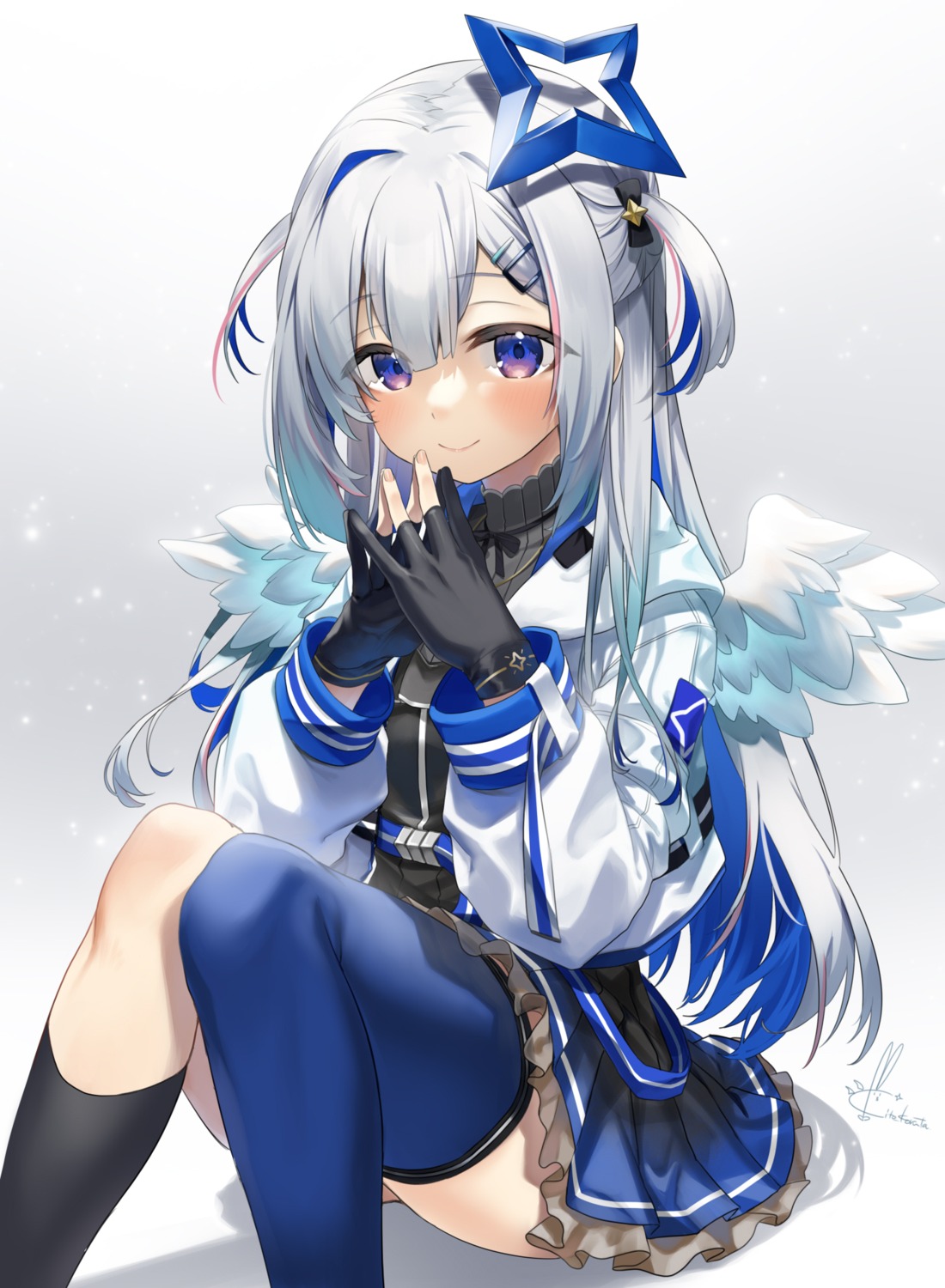 amane_kanata angel hololive kito_koruta seifuku thighhighs wings