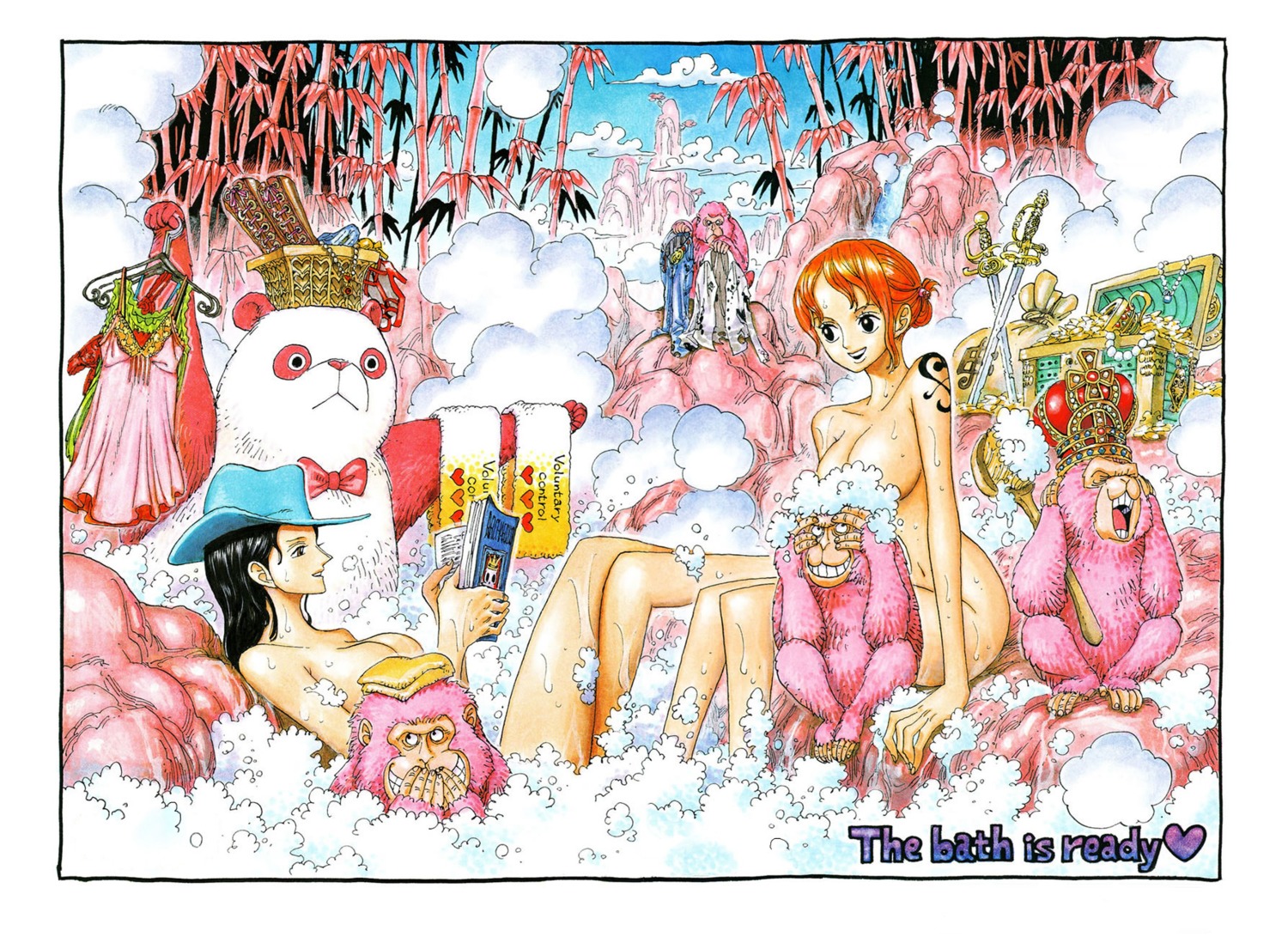 bathing naked nami nico_robin oda_eiichirou one_piece