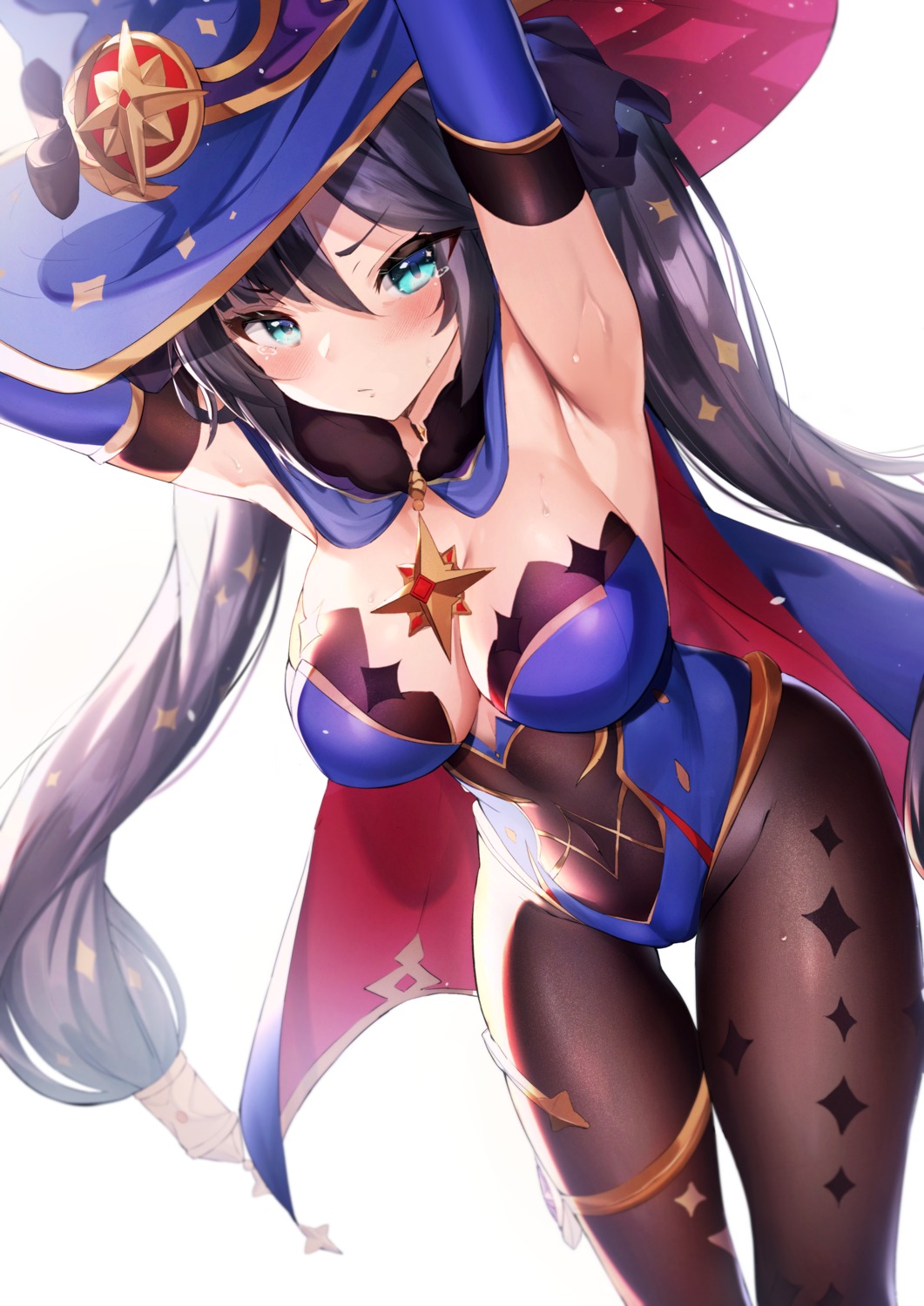 cameltoe fantongjun garter genshin_impact leotard mona_megistus no_bra pantyhose witch