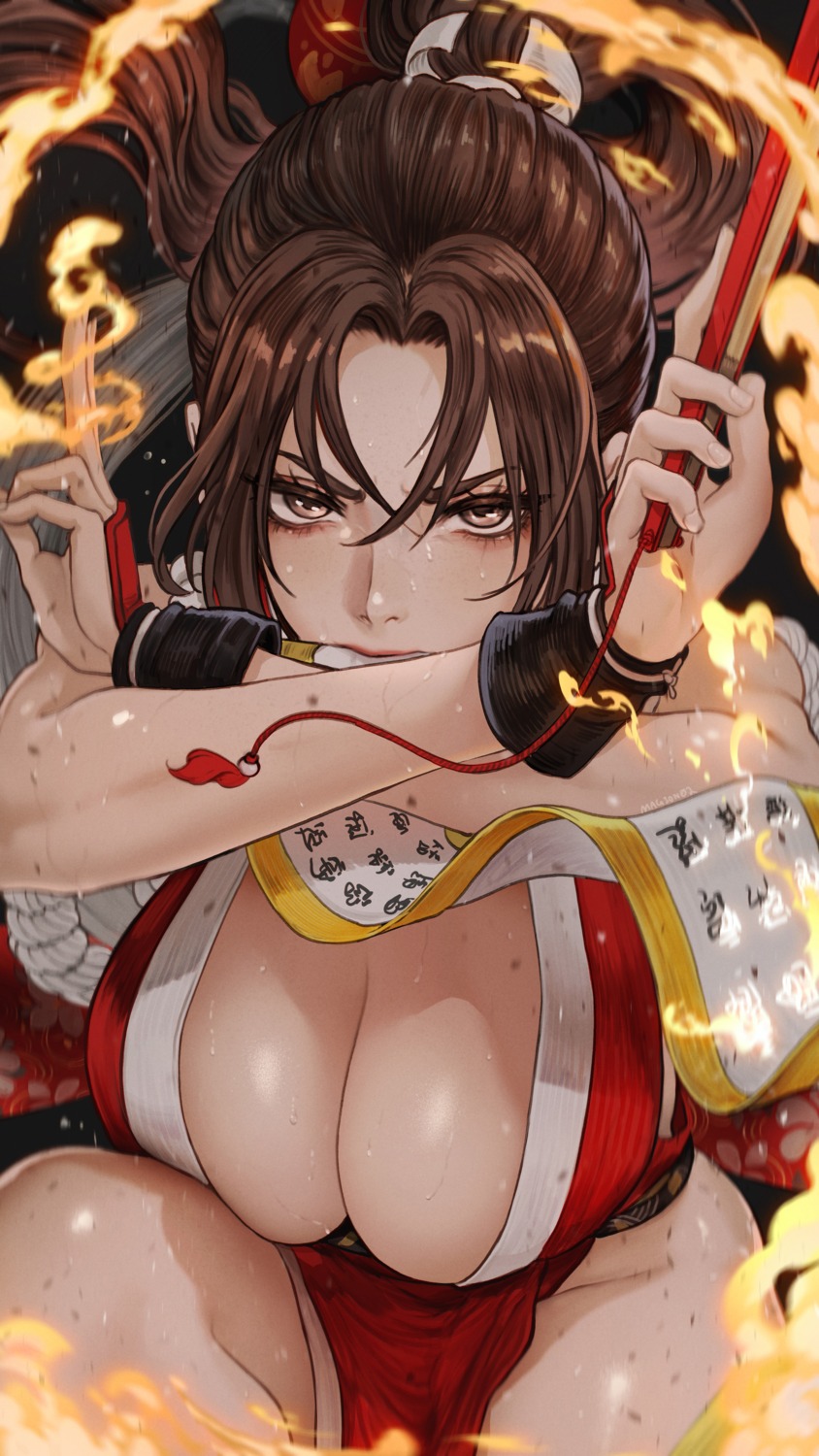 japanese_clothes king_of_fighters magion02 no_bra nopan open_shirt shiranui_mai wet