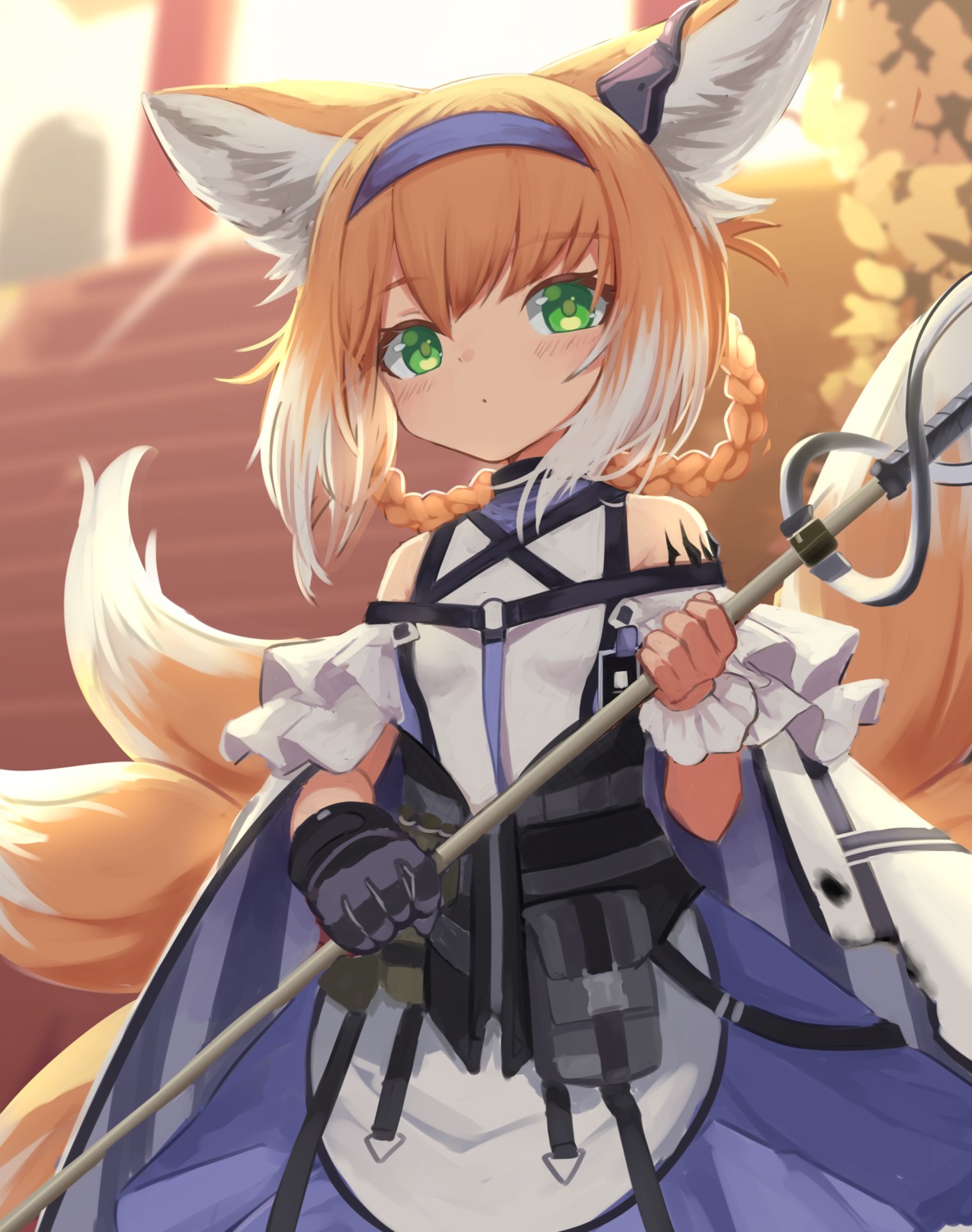 animal_ears arknights kitsune klaius suzuran_(arknights) tail weapon