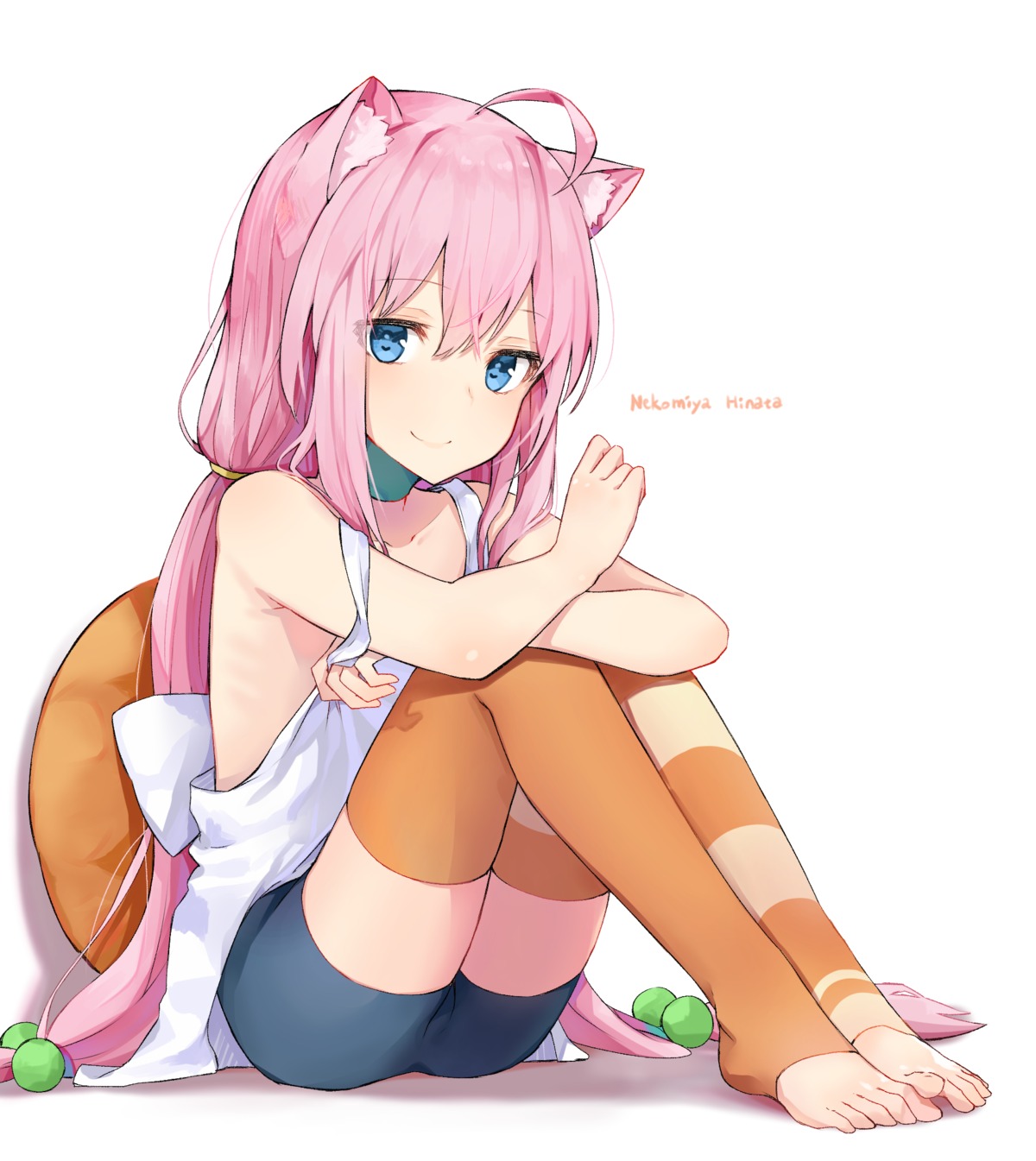 animal_ears bike_shorts black_cola feet hinata_channel nekomiya_hinata thighhighs