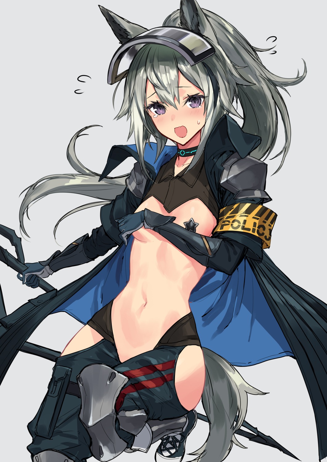 arknights breast_hold breasts erect_nipples grani_(arknights) maebari no_bra nopan pasties sigma99 weapon