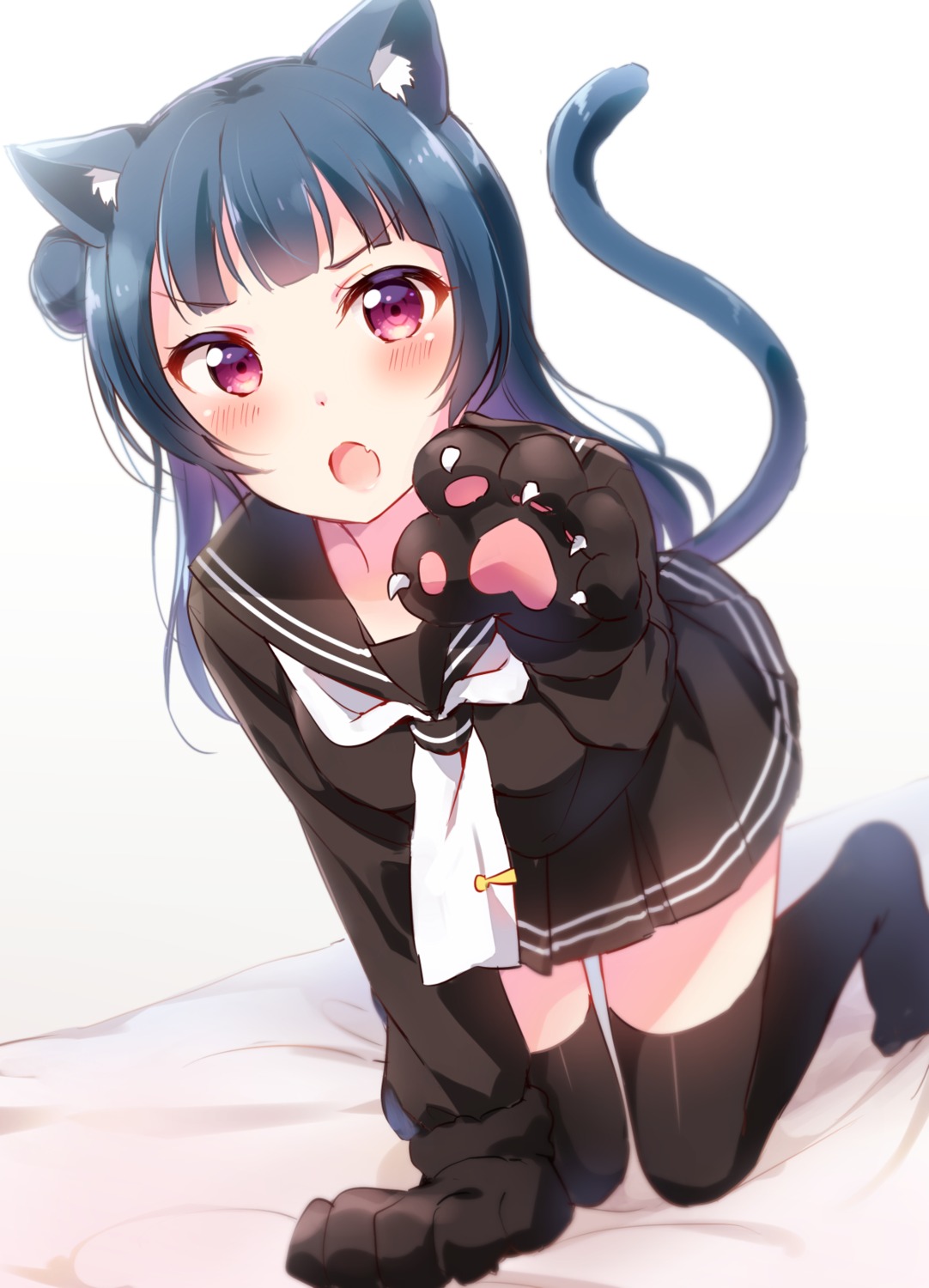 animal_ears hazuki_(sutasuta) love_live!_sunshine!! nekomimi seifuku tail thighhighs tsushima_yoshiko