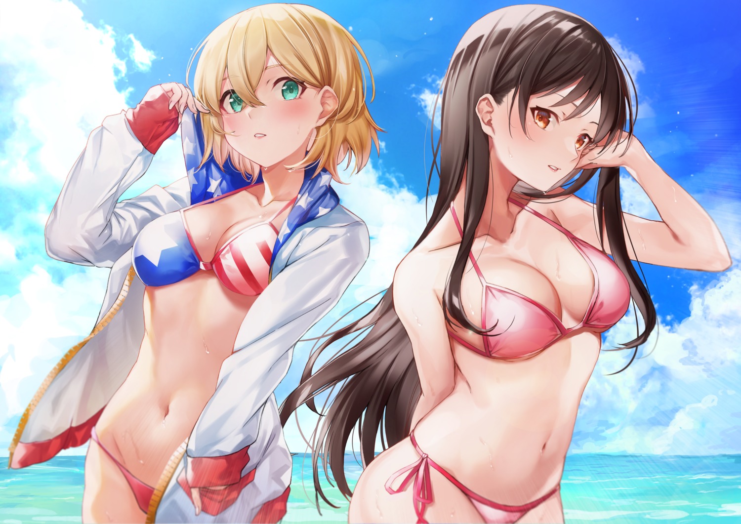 bikini cleavage hachiroku_(hatirokusann86) ichinose_chizuru kanojo_okarishimasu nanami_mami open_shirt swimsuits