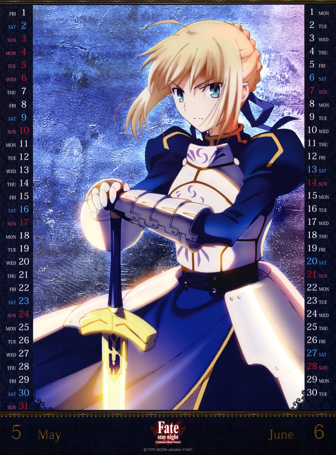 armor calendar dress fate/stay_night fate/stay_night_unlimited_blade_works saber sword