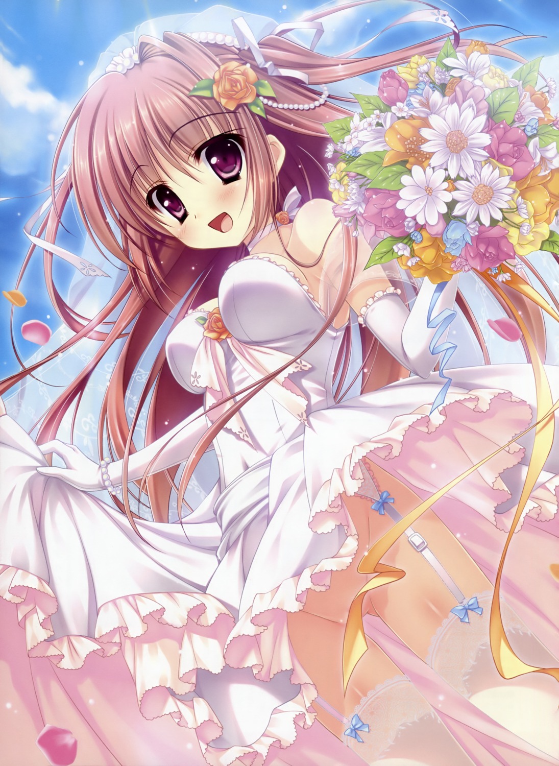 dress mitsui_mana nopan skirt_lift stockings thighhighs wedding_dress