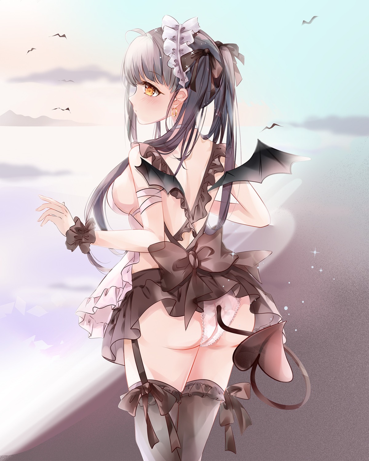 ass devil dress mutang no_bra pantsu skirt_lift stockings tail thighhighs wings