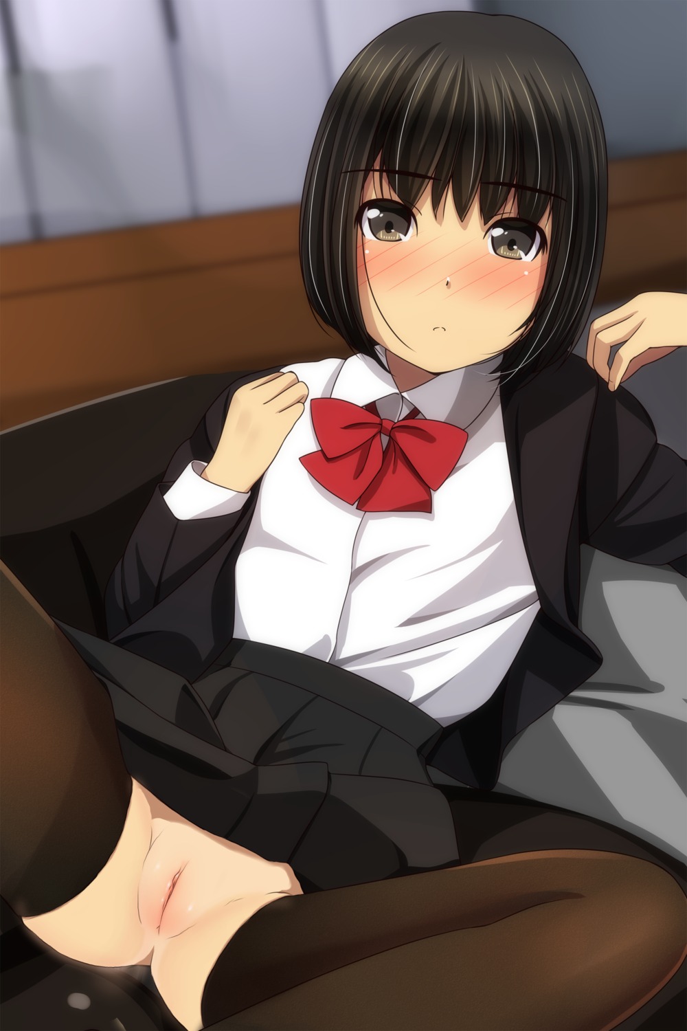 loli matsunaga_kouyou nopan pussy seifuku skirt_lift thighhighs uncensored