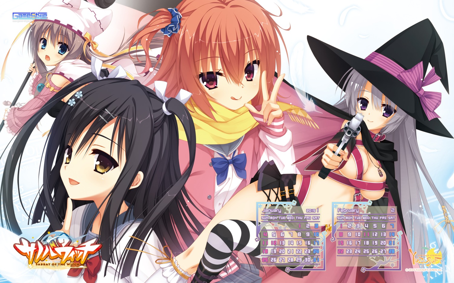 ayachi_nene breasts calendar game-style gun inaba_meguru kobuichi muririn sanoba_witch seifuku shiiba_tsumugi thighhighs togakushi_touko wallpaper weapon witch yuzu-soft