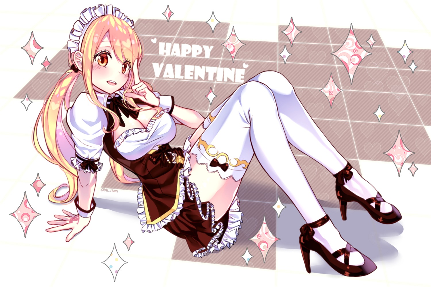 cleavage fairy_tail heels lium lucy_heartfilia maid tattoo thighhighs valentine