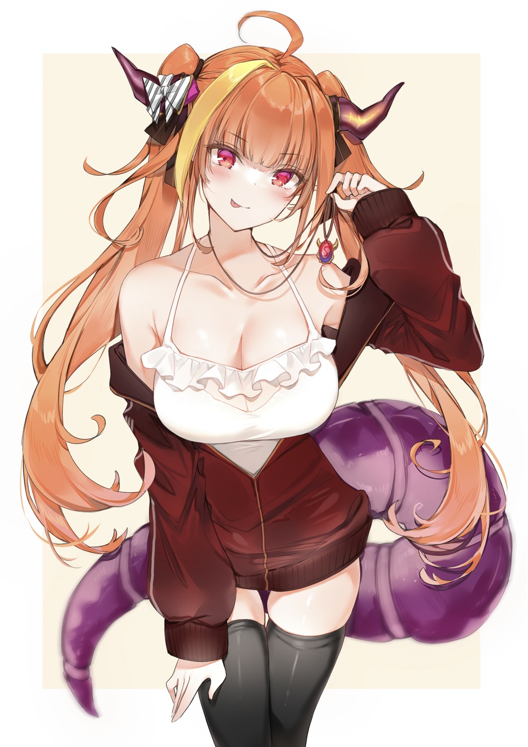 cleavage hololive horns kiryuu_coco tail thighhighs yukineko1018