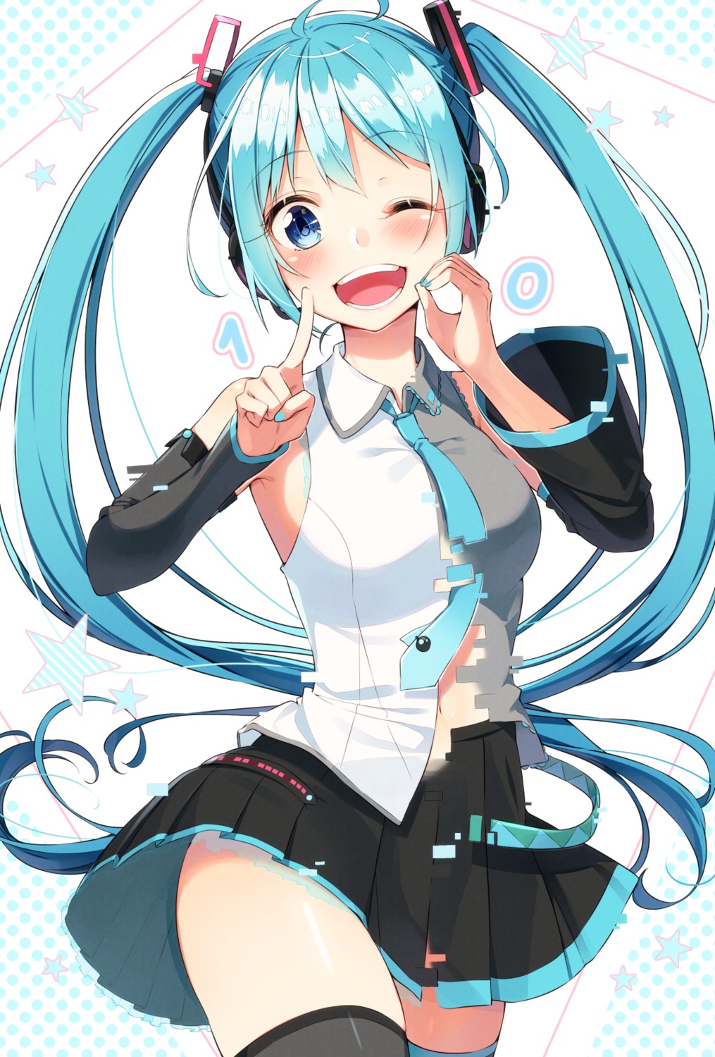 hatsune_miku headphones sakuragi_ren thighhighs vocaloid