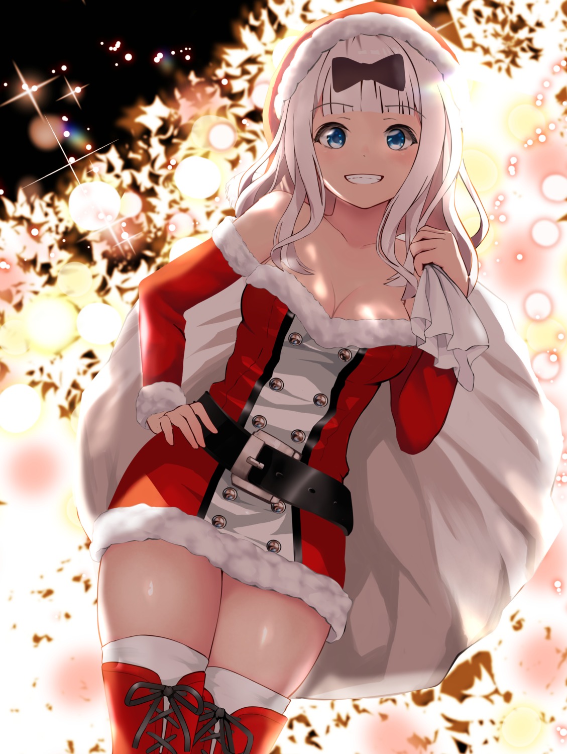 christmas dress fujiwara_chika gibun_(sozoshu) kaguya-sama_wa_kokurasetai_~tensai-tachi_no_renai_zunousen~ no_bra thighhighs