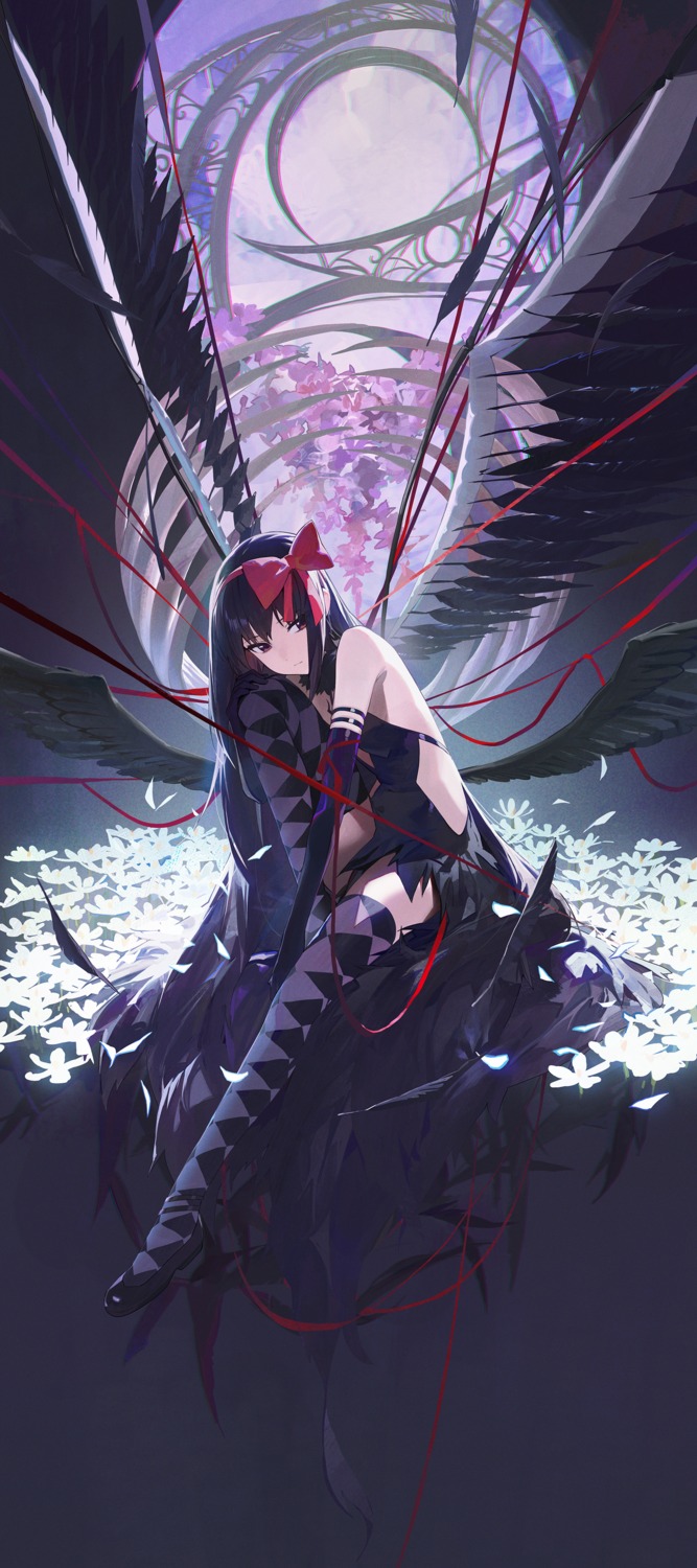 akemi_homura mahou_shoujo_madoka_magica modare thighhighs wings