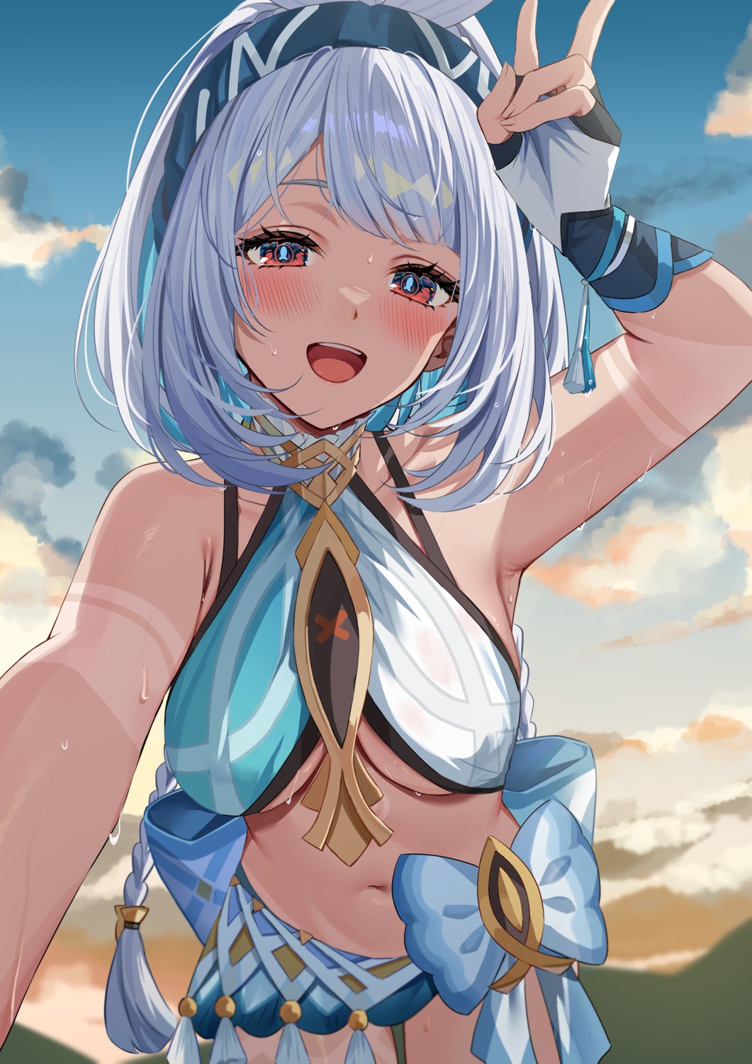 bikini genshin_impact hizuki_higure mualani selfie swimsuits tattoo wet