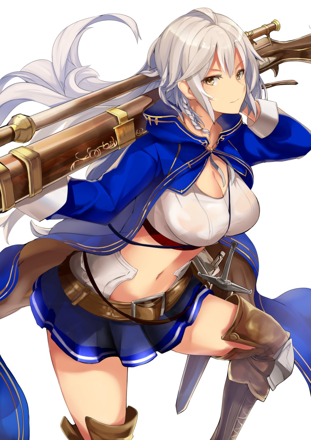 cleavage erect_nipples granblue_fantasy gun haik no_bra open_shirt see_through silva_(granblue_fantasy) sword