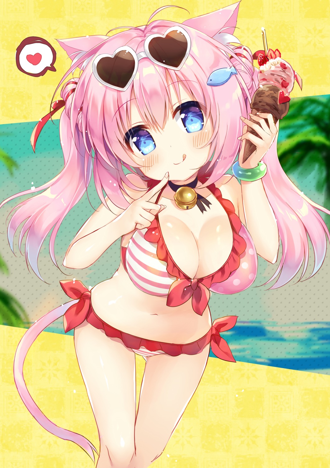 animal_ears bikini cleavage megane natsuki_marina nekomimi swimsuits tail