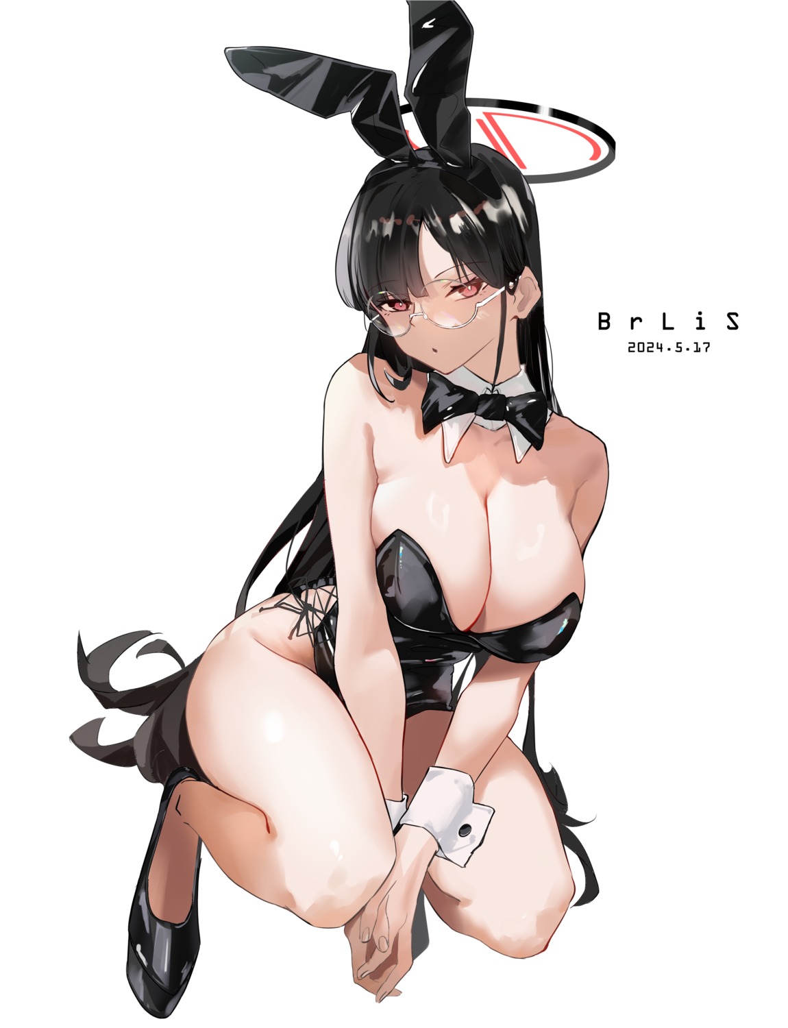 animal_ears blue_archive brlis bunny_ears bunny_girl halo megane no_bra tsukatsuki_rio