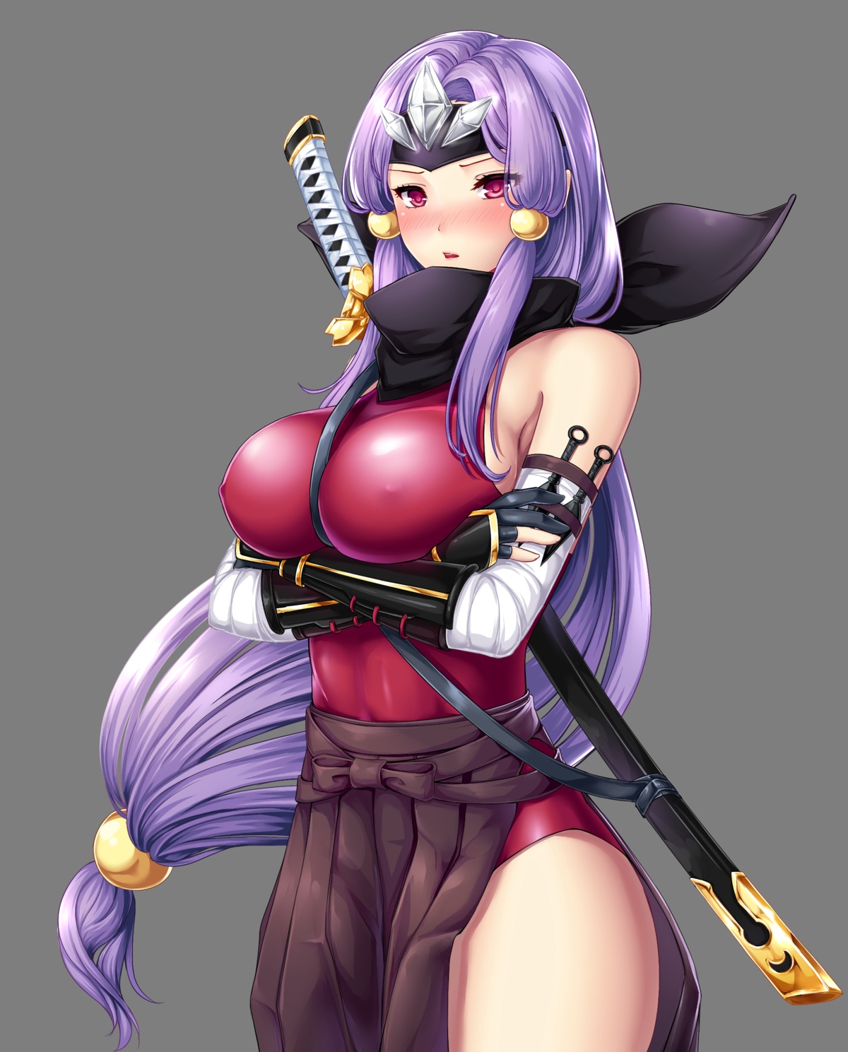 bandages breast_hold cleavage erect_nipples leotard ninja no_bra sword transparent_png weapon xua_han_nin