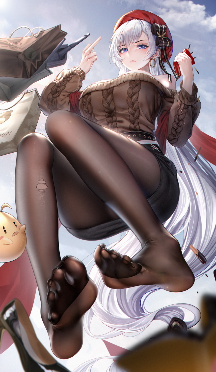 hbb azur lane belfast (azur lane) manjuu (azur lane) feet heels pantyhose  sweater torn clothes | #873045 | yande.re