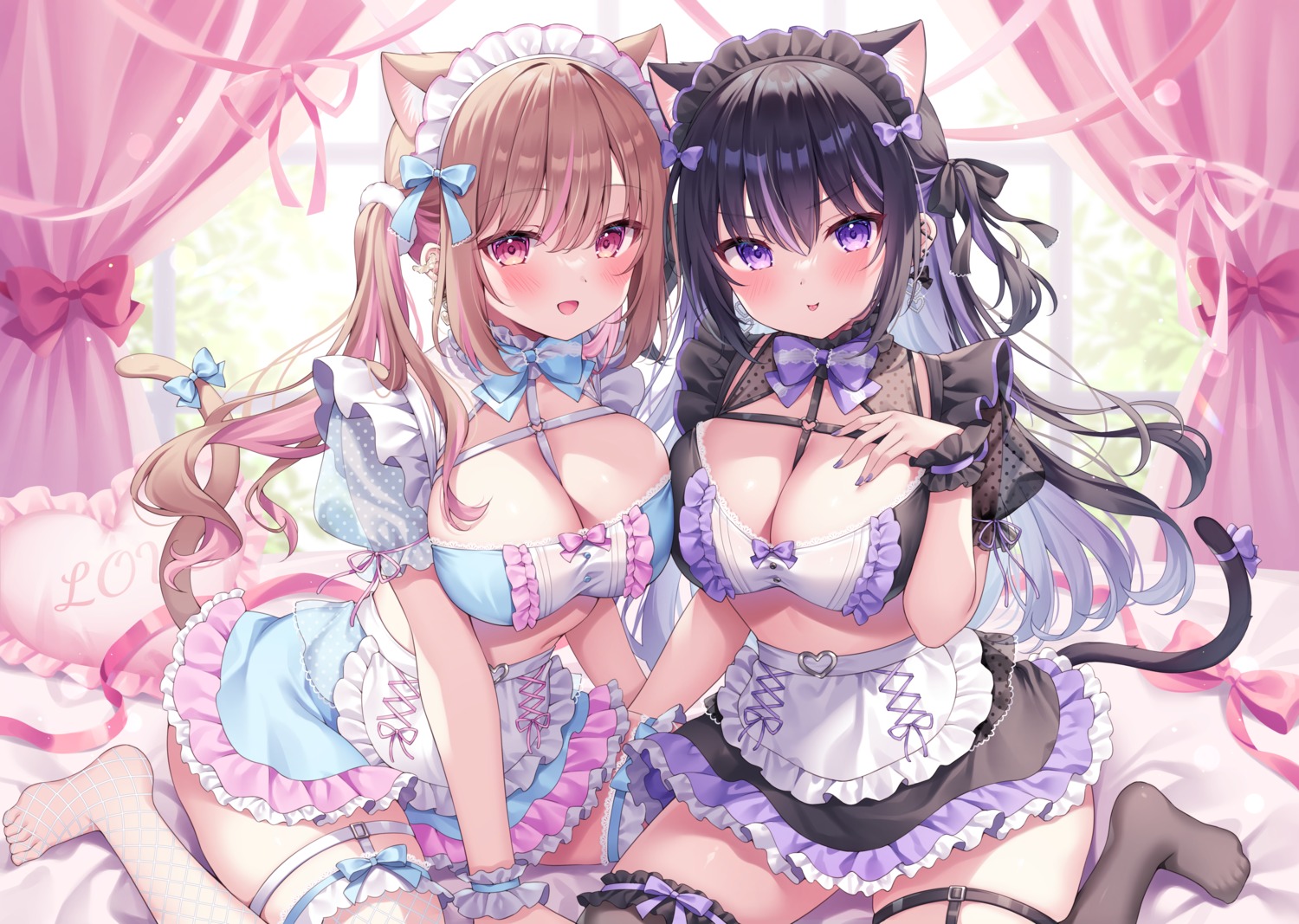 animal_ears fishnets garter maid nekomimi no_bra siooooono stockings tail thighhighs