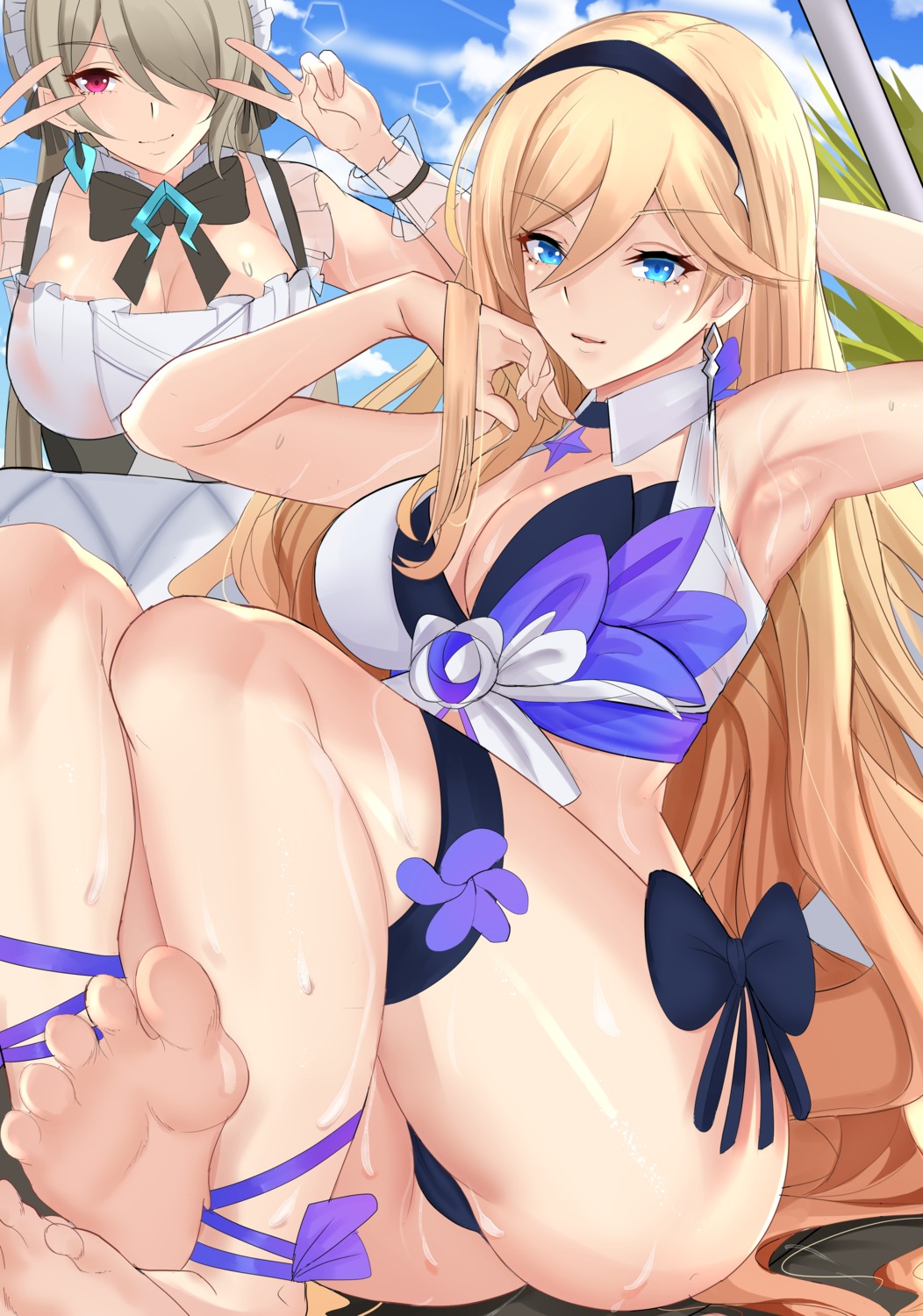 benghuai_xueyuan bianka_durandal_ataegina bikini cameltoe cleavage cosplay feet garter honkai_impact maid rita_rossweisse see_through swimsuits tagme thong