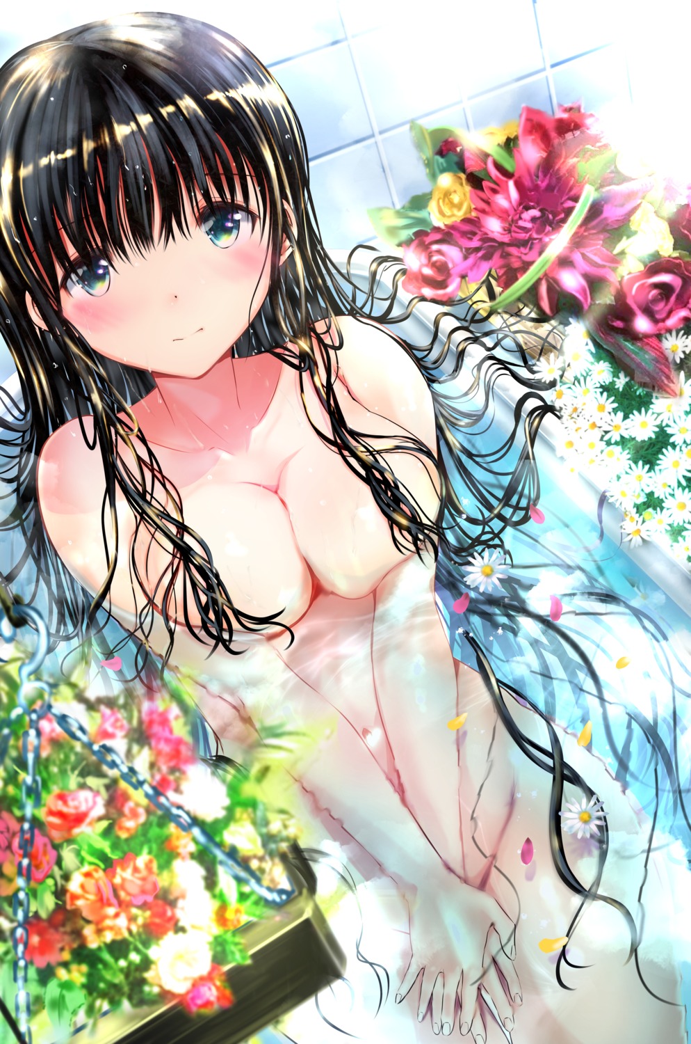 bathing breast_hold naked ogata_tei wet