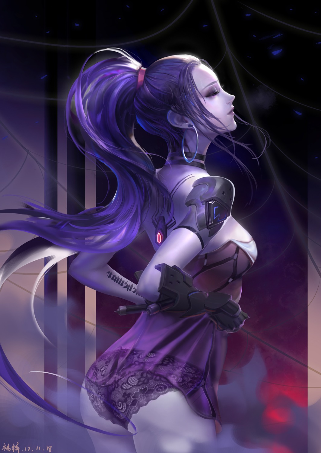 ass lingerie overwatch pantsu rabbit_(tukenitian) see_through tattoo widowmaker