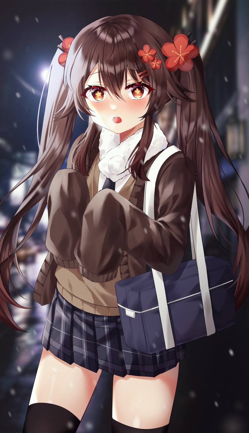 educk genshin_impact hu_tao seifuku sweater thighhighs