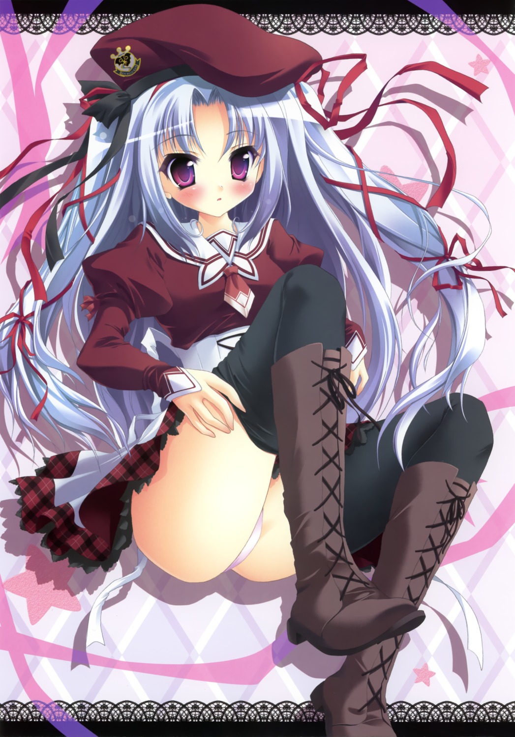 11eyes hisuitei izumi_tsubasu momono_shiori pantsu seifuku thighhighs undressing