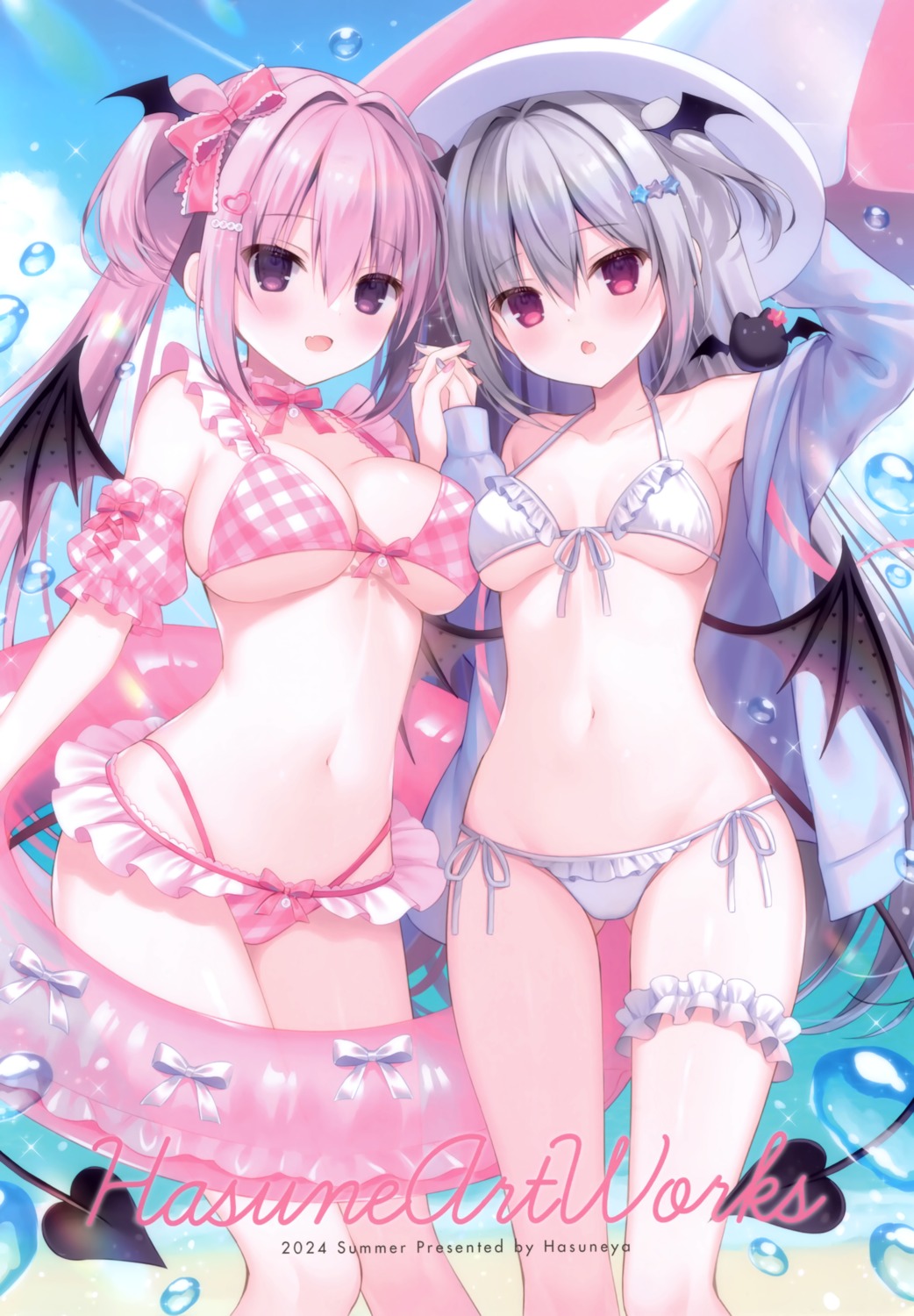 bikini devil garter hasune hasuneya open_shirt swimsuits symmetrical_docking tail wings