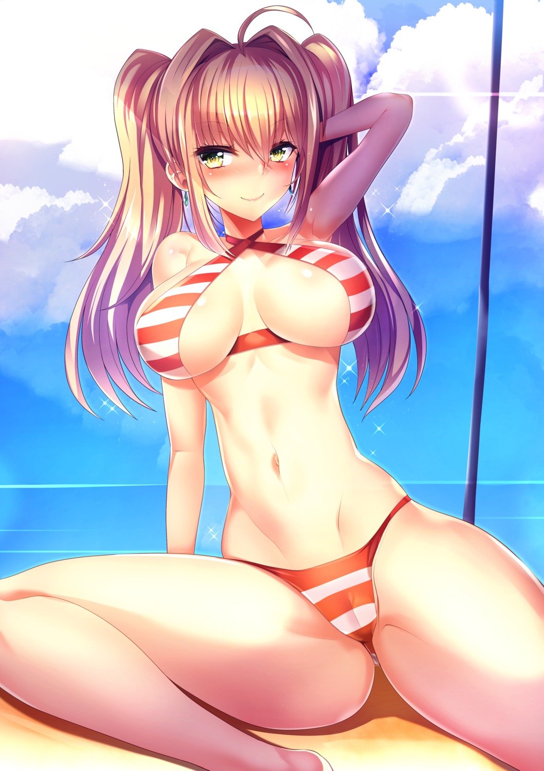 bikini cameltoe cleavage fate/grand_order saber_extra silly swimsuits