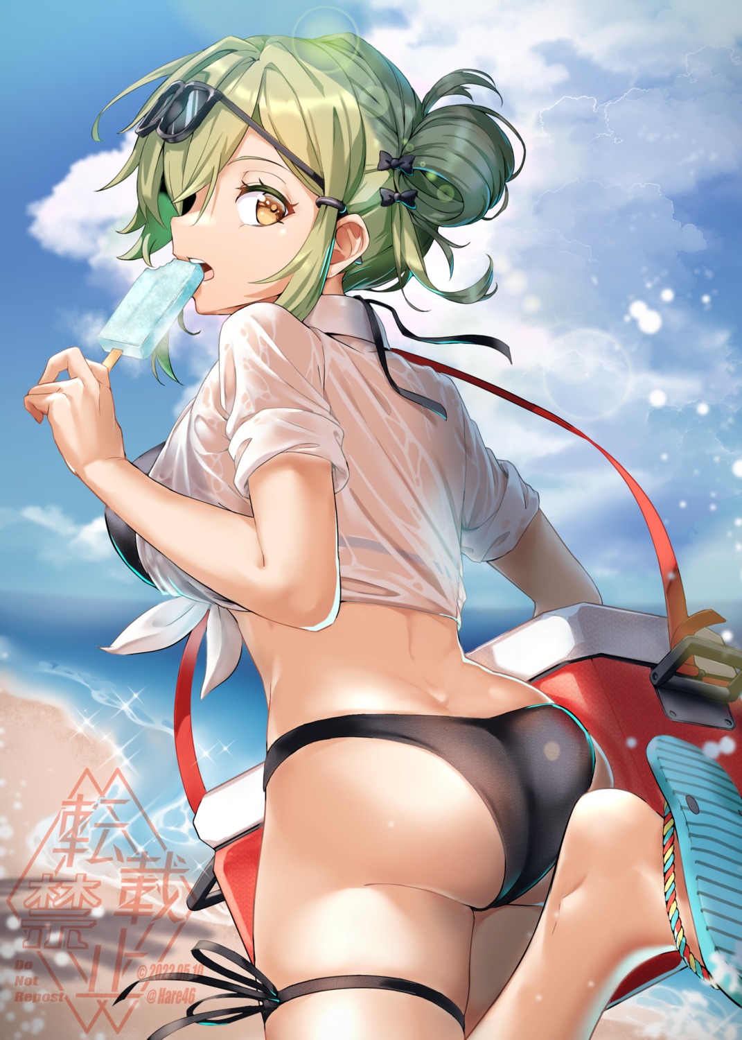 ass bikini garter girls_frontline kagami_(haret46) megane see_through swimsuits watermark wet_clothes