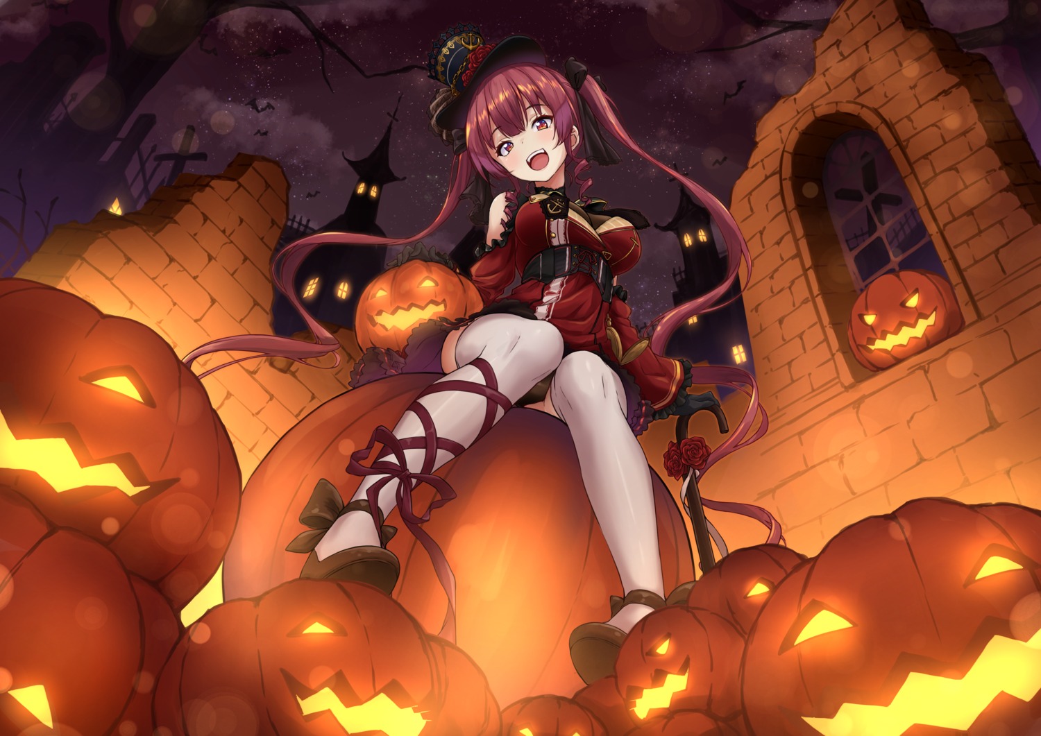 asanaya halloween hololive houshou_marine pantsu thighhighs