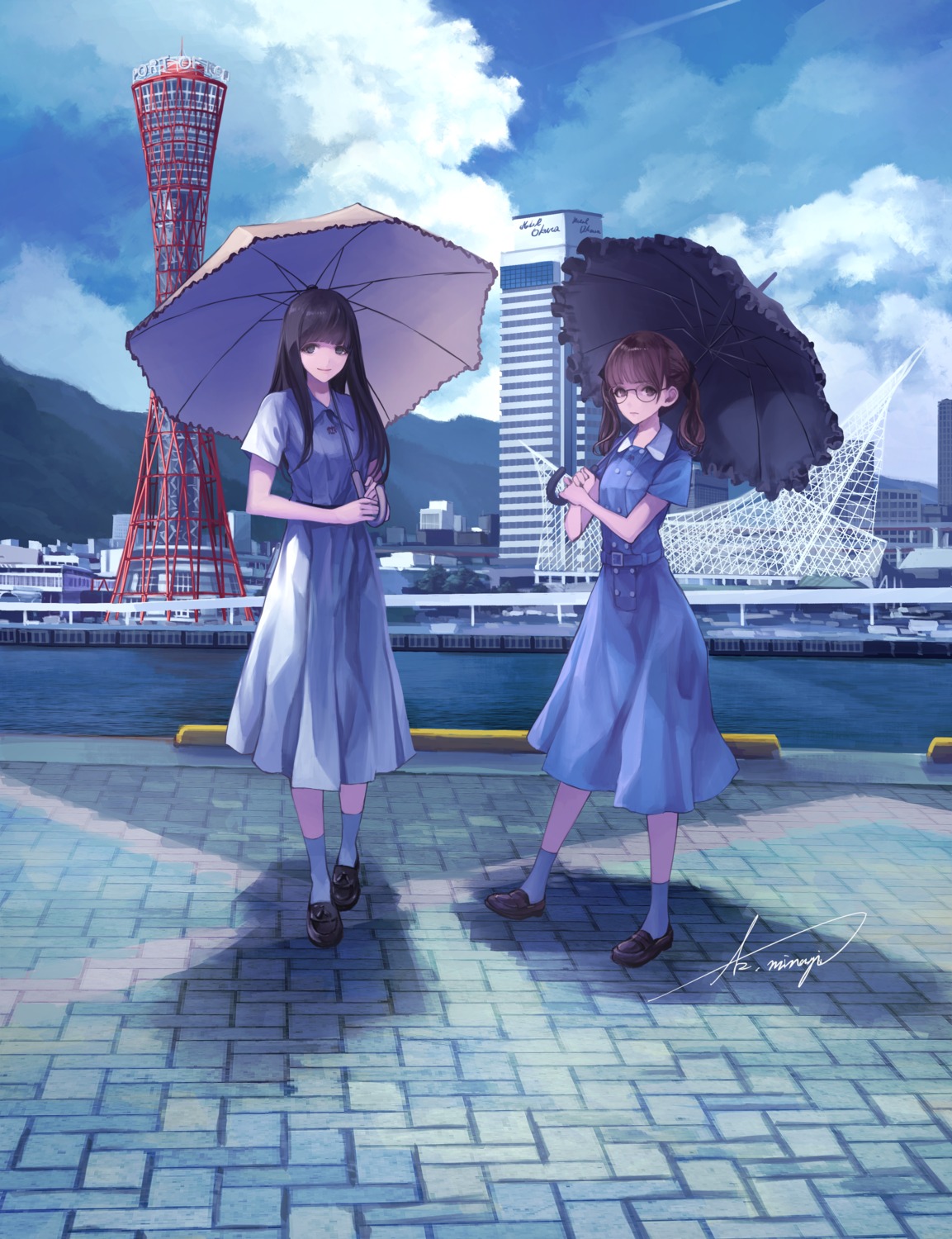 dress koh_(minagi_kou) megane umbrella