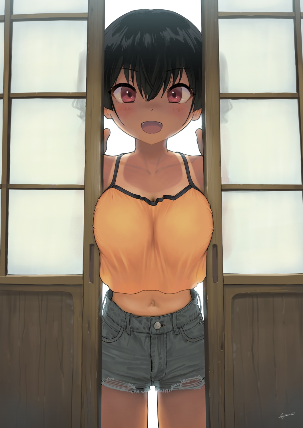 cleavage gaki_kyonyuu kaedeko_(kaedelic) sasaki_kanna see_through tan_lines torn_clothes