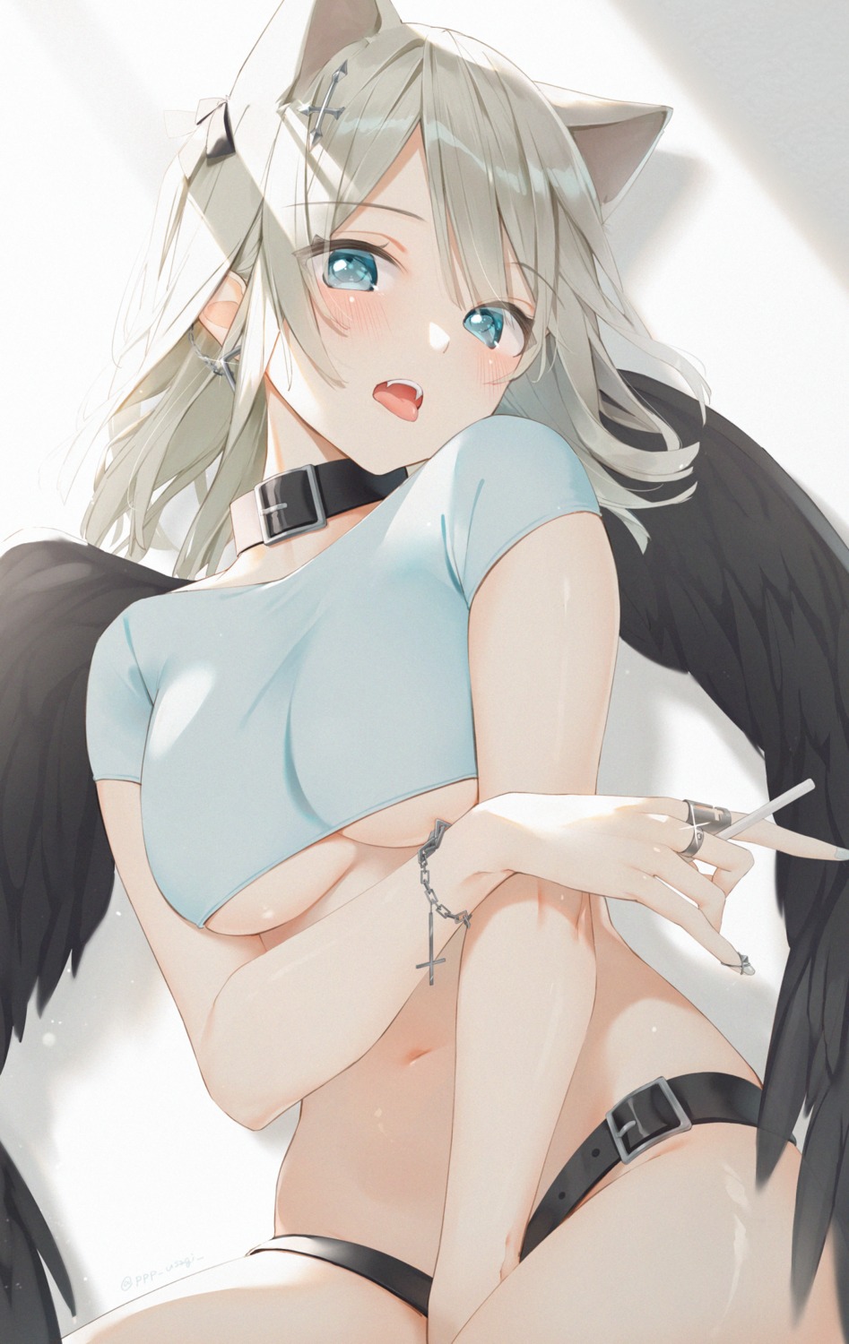 animal_ears kinako_(shiratama_mochi) nekomimi no_bra pantsu underboob wings