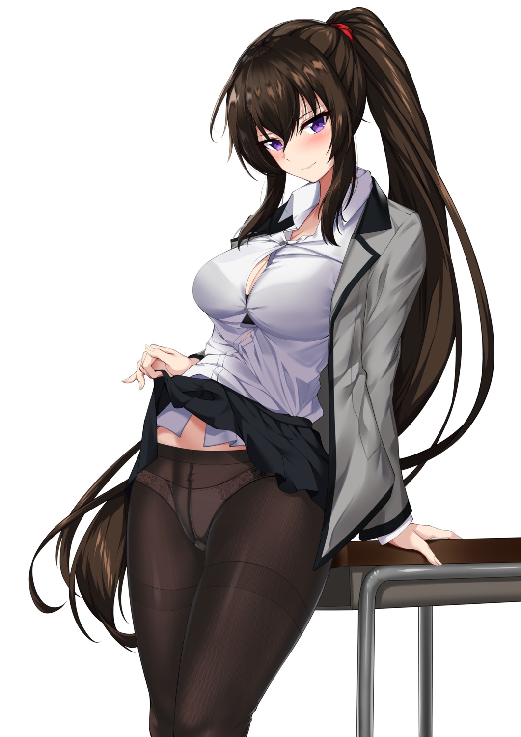 bra cleavage counter:side elze_(s01047480836) pantsu pantyhose see_through seifuku skirt_lift