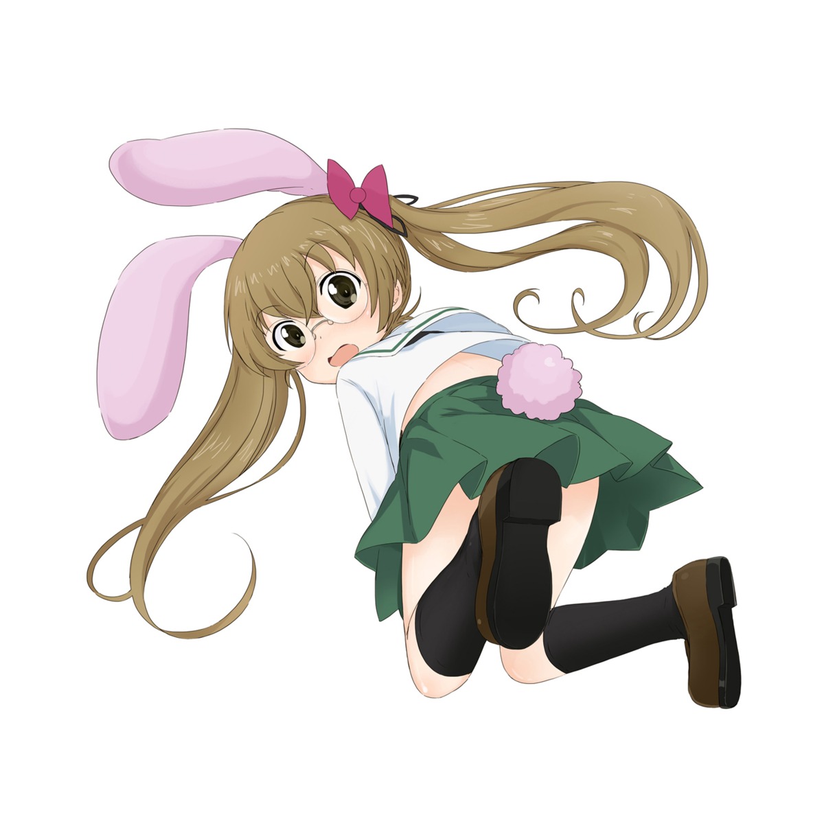 abe_kanari animal_ears bunny_ears girls_und_panzer megane oono_aya seifuku tail