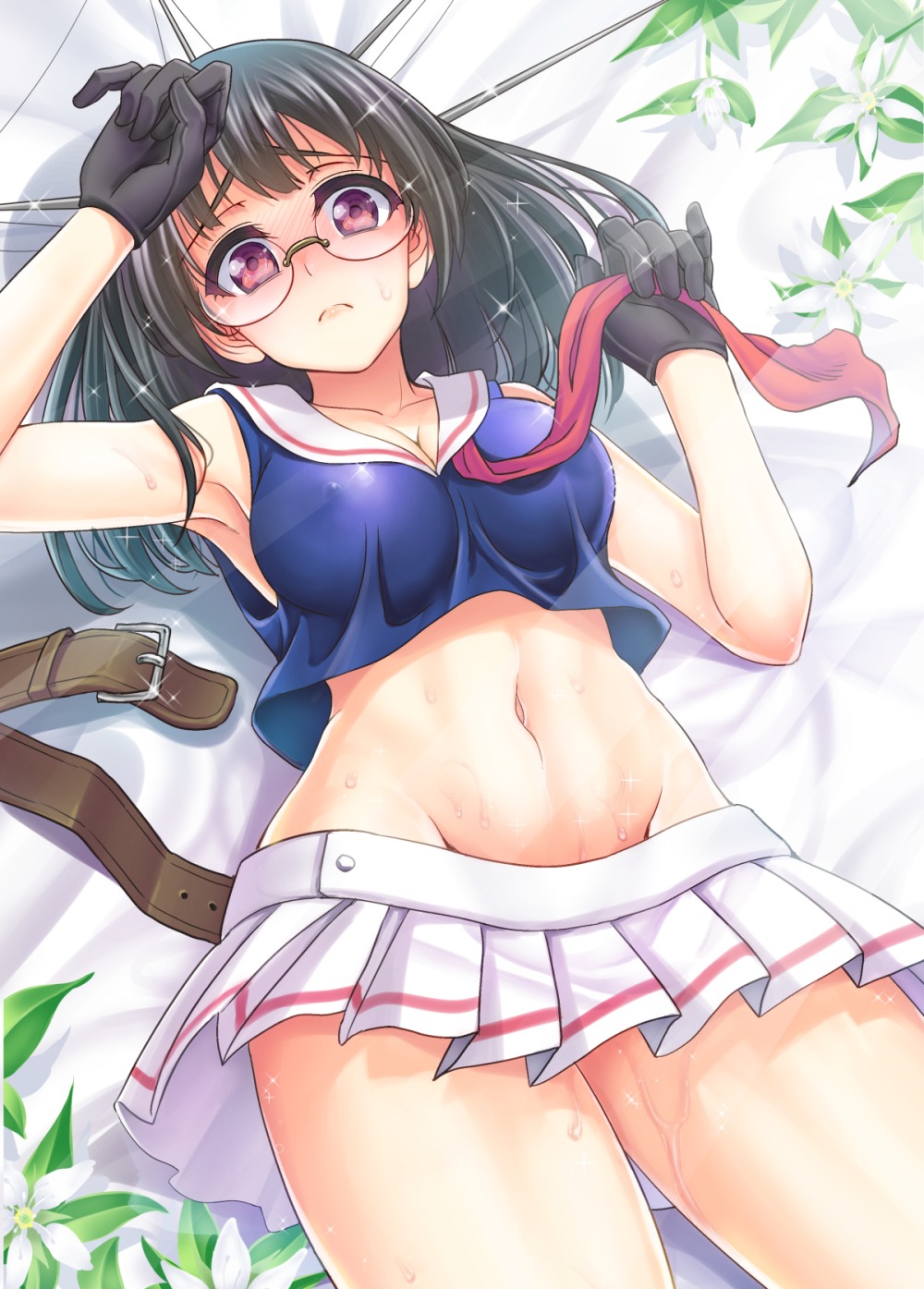 choukai_(kancolle) cleavage erect_nipples kantai_collection megane nopan seifuku undressing wet youshuu