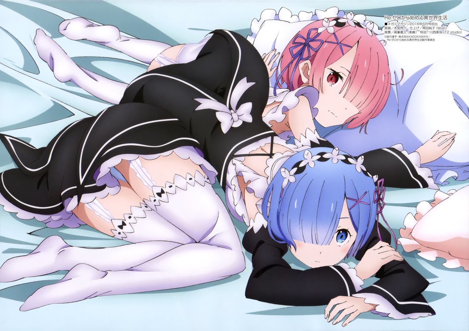 ass kimiya_ryousuke maid pantsu ram_(re_zero) re_zero_kara_hajimeru_isekai_seikatsu rem_(re_zero) stockings thighhighs