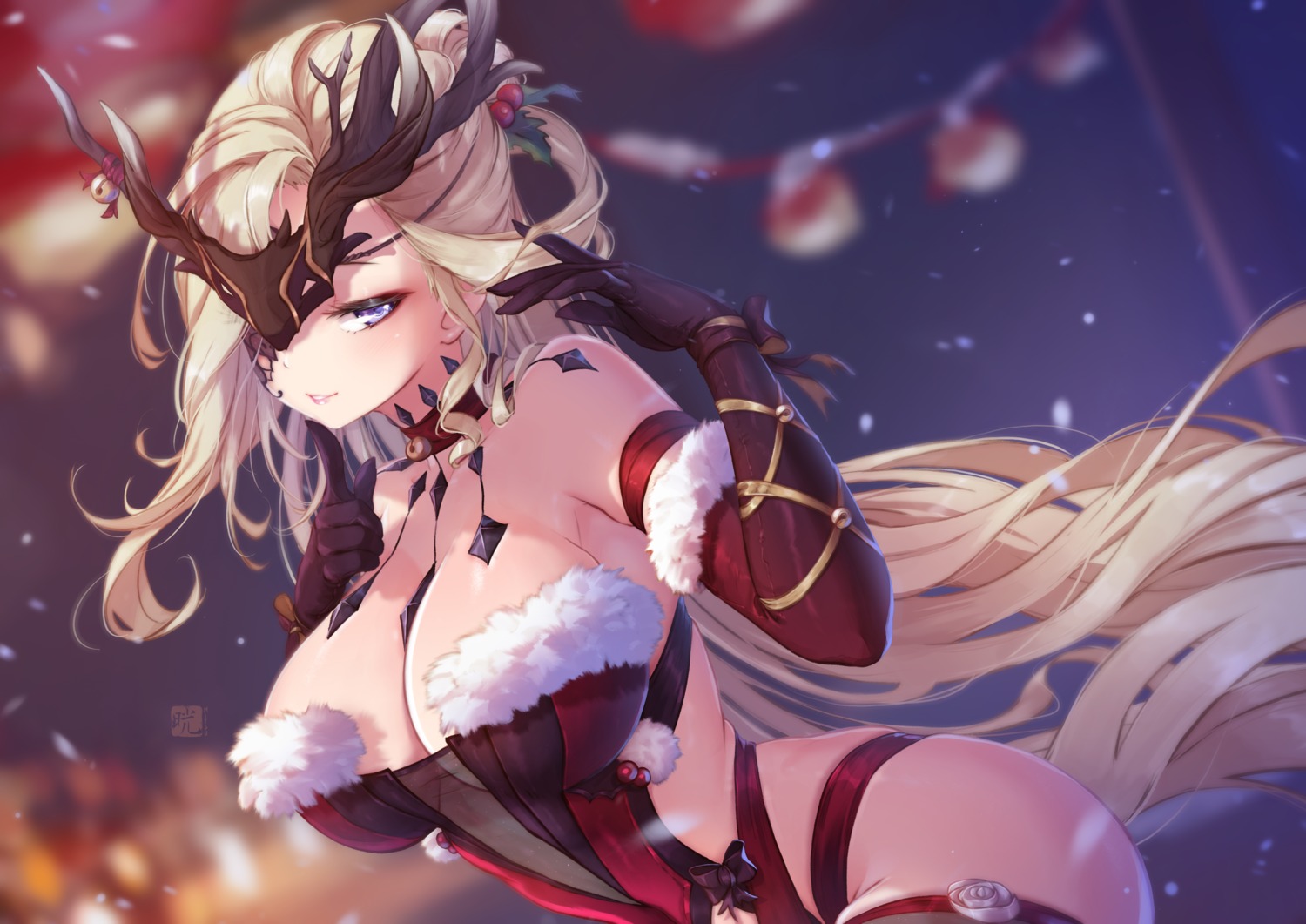 christmas eyepatch garter genshin_impact mitsu_(mitsu_art) no_bra signora