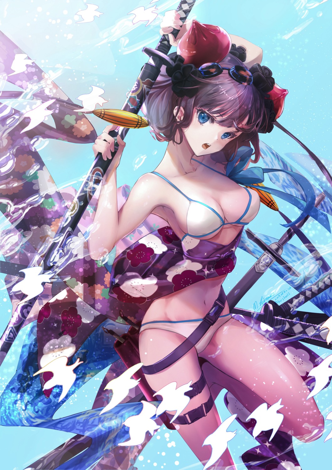 bikini fate/grand_order garter hirose_(10011) katsushika_hokusai_(fate) kimono swimsuits sword