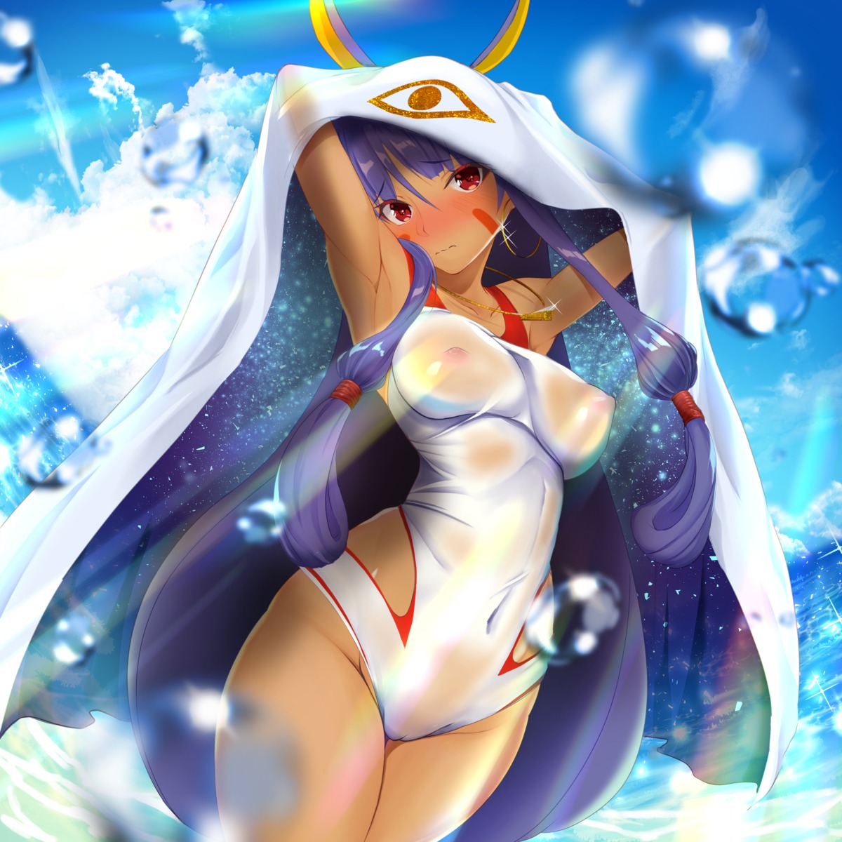 animal_ears bunny_ears cameltoe fate/grand_order nipples nitocris_(fate/grand_order) see_through spekkio36 swimsuits