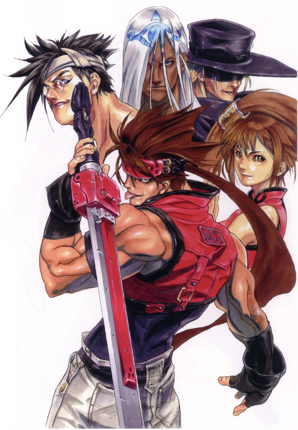 chinadress guilty_gear ishiwatari_daisuke johnny kuradoberi_jam megane mito_anji sol_badguy sword venom_(guilty_gear)