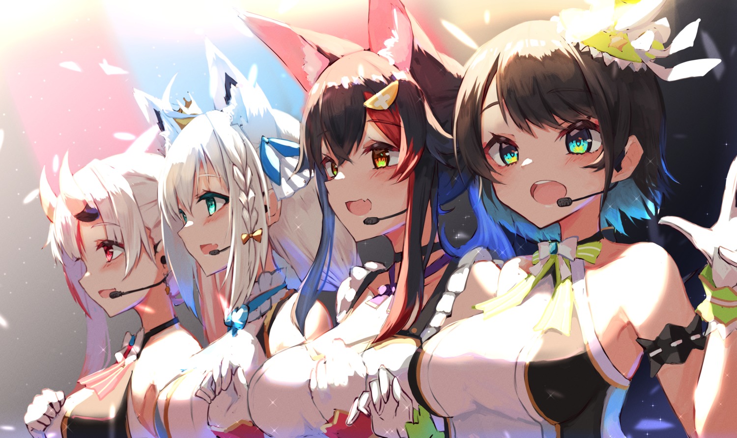 animal_ears hololive hololive_gamers horns inre_kemomimi kitsune nakiri_ayame ookami_mio oozora_subaru shirakami_fubuki