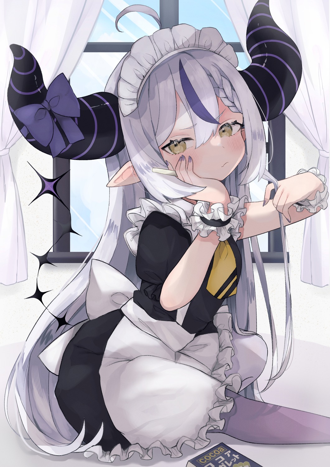 hololive horns la+_darknesss maid mutsumi326 pantyhose pointy_ears tail