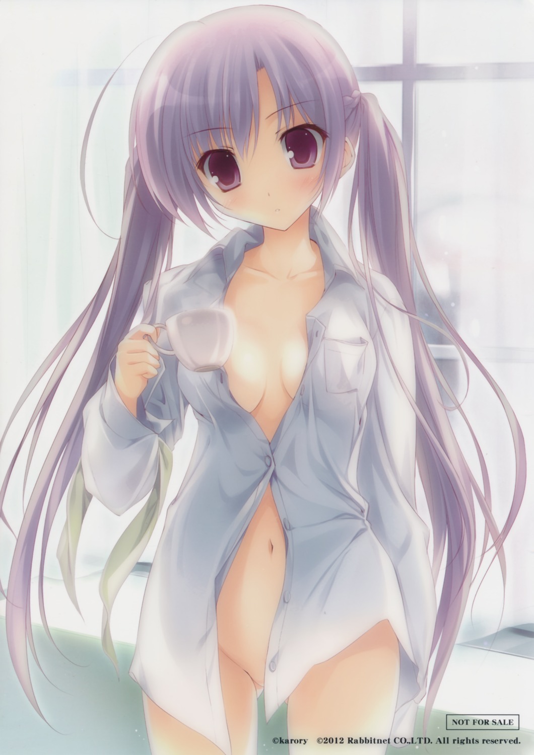 bottomless cleavage dress_shirt karory no_bra open_shirt